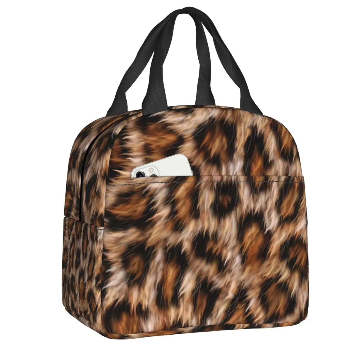 Custom Leopard Print Fur Spots Resuable Lunch Boxes for Women Leakproof Leopard Skin Cooler Thermal Food Insulated Lunch Bag