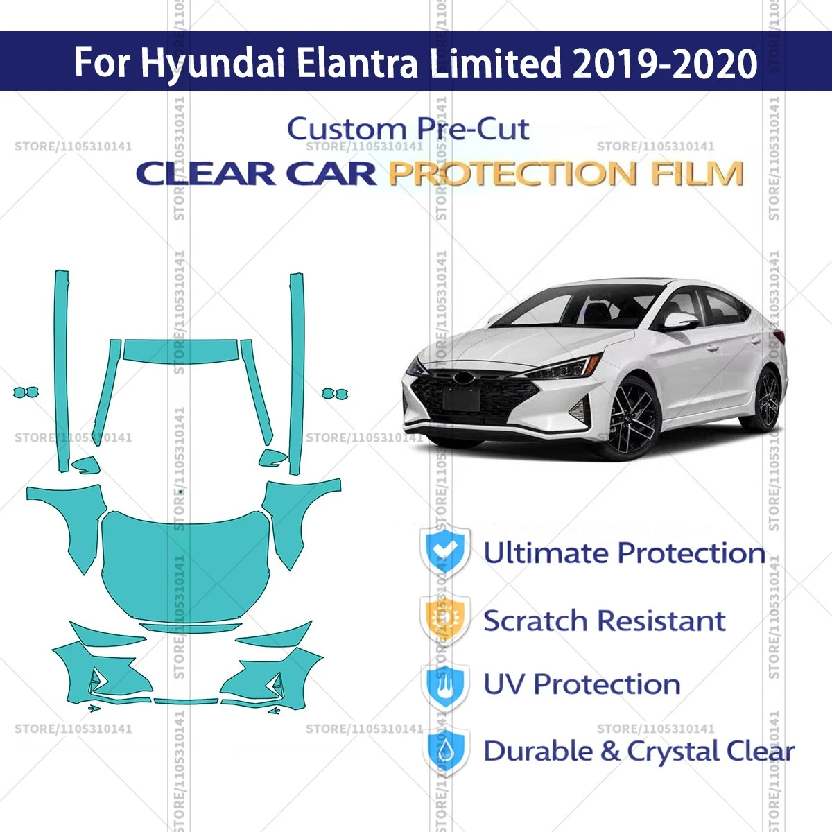 

For Hyundai Elantra Limited 2019-2020 Pre-Cut Paint Protection Film PPF Transparent Car Film Automotive PPF Front Kit - Rockers