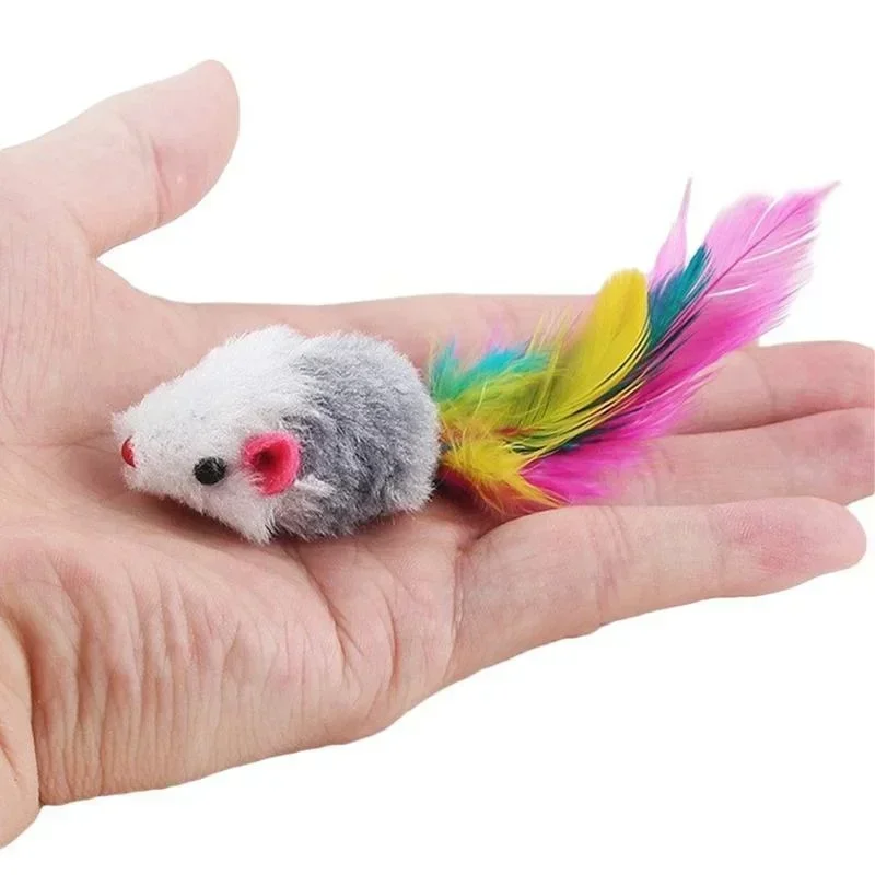 5Pcs/set Colorful Feather Cat Toys Soft Fluff Fake Mouse Toy Cat Kitten Interactive Toys Pet Supplies Random Color