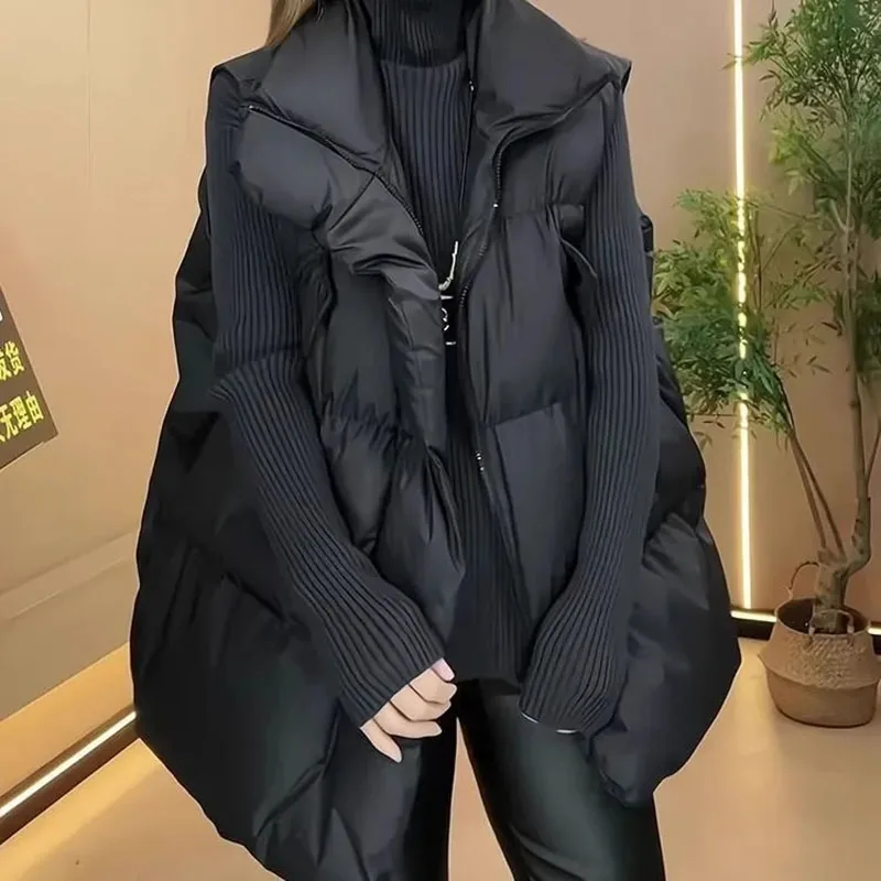 Colete de Inverno para Mulheres Tamanho Grande 4XL Parkas Casuais Sem Mangas Casaco Puffer Feminino Coreano Jaqueta de Algodão Acolchoada