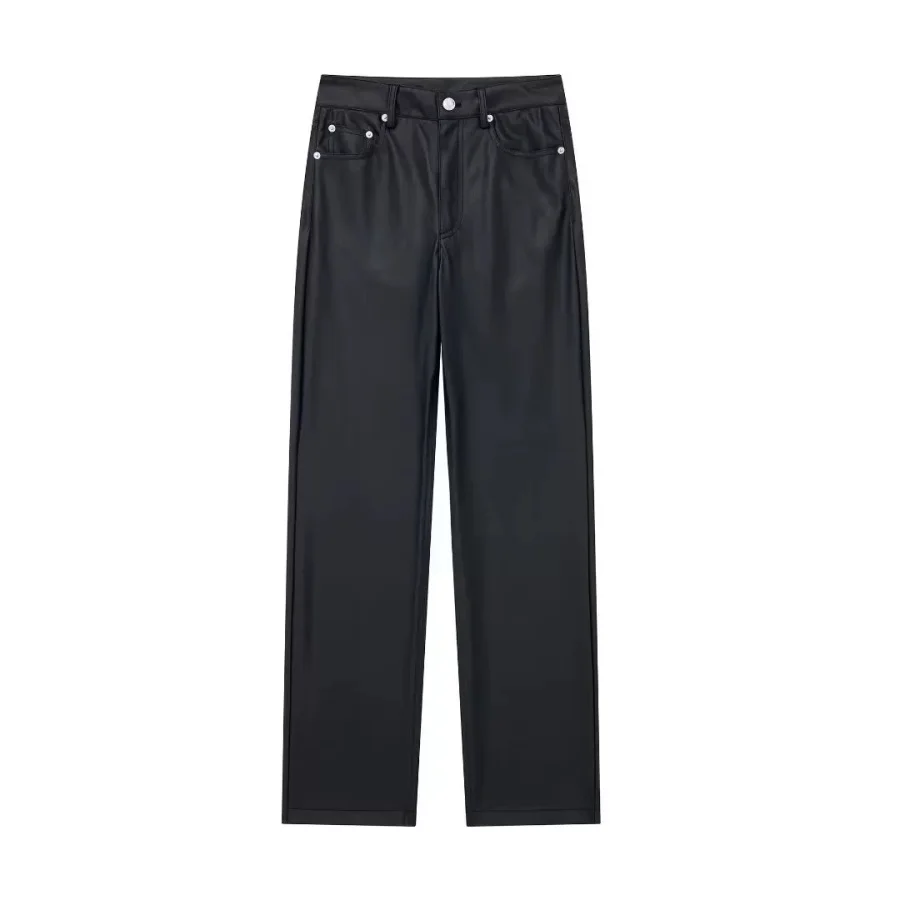 LIBIELIY Neue Damen-Hose der ZW-Serie, klassisch, fünf Taschen, Kunstleder, schlichtes Temperament, gerades Bein