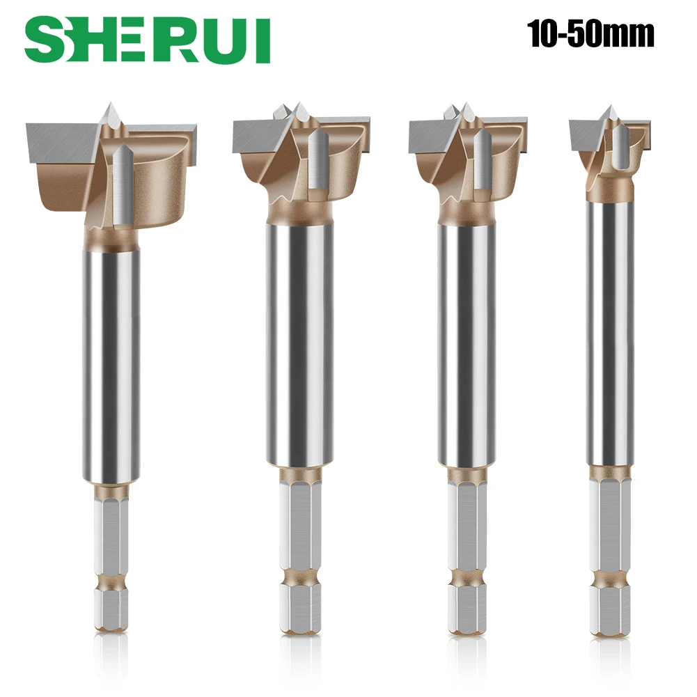 1pc Hex 1/4in Shank Forstner Drill Bit Hinge Boring Bit 10-50mm Hole Saw Cutter Tungsten Carbide Woodworking Tool