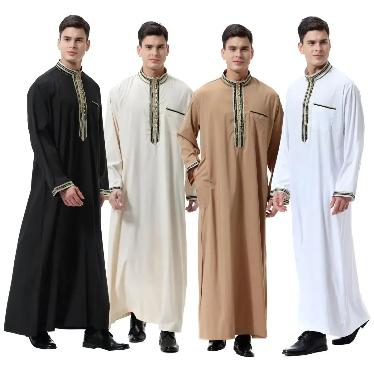 Caftano Thoub Jubba Thobe Uomo Abito musulmano Abaya Jubah Caftano Islam Salah Jalabiya Saudi Thawb Abbigliamento Abito Ramadan Medio Oriente