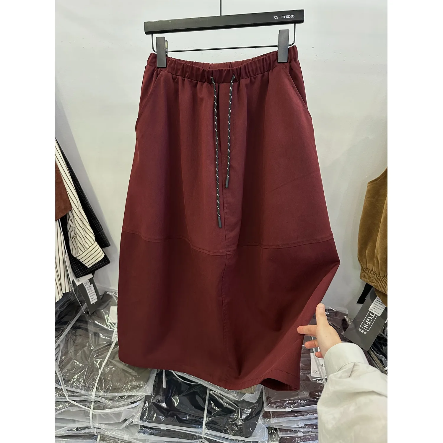 Ele Bla ألف خط زهرة برعم تنورة المرأة ربيع الخريف حجم كبير مرونة الخصر غطاء البطن منتصف طول f تنورة #4