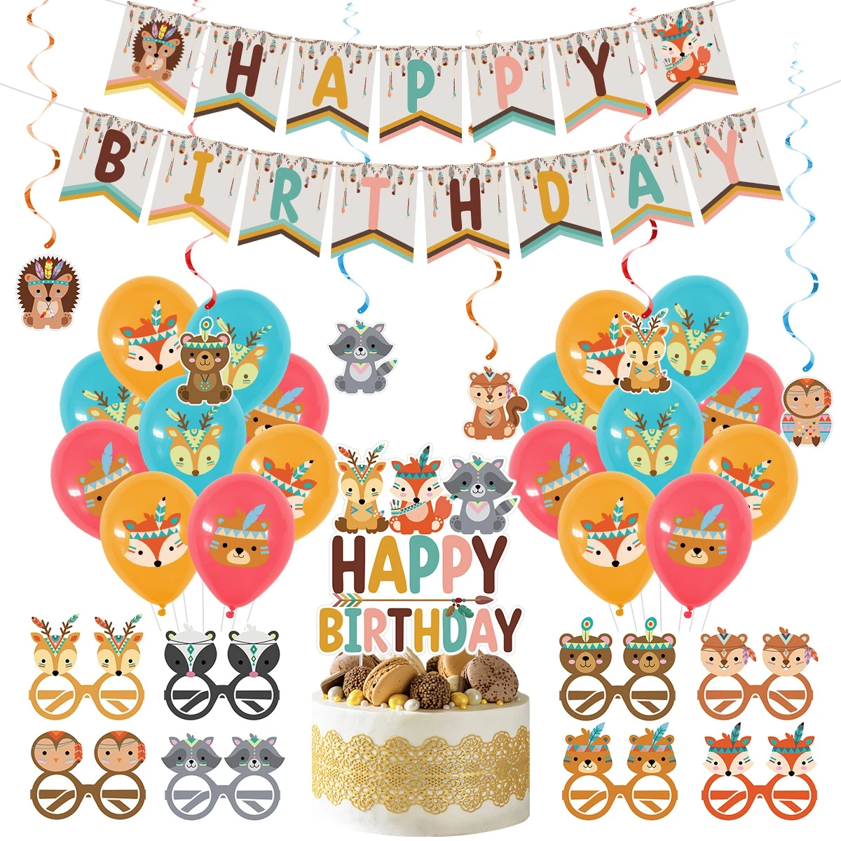 Woodland Animals Birthday Banner Fox Raccoon Latex Indian Wild Balloons for Birthday Baby Shower Gender Reveal decorazioni per feste