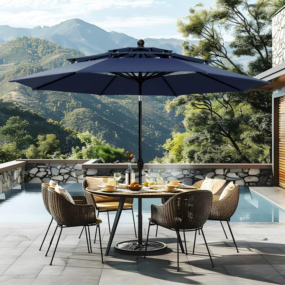 Sophia & William 10ft 3 Tier Auto-tilt Patio Umbrella, Outdoor Double Vented Umbrella with Crank, Navy