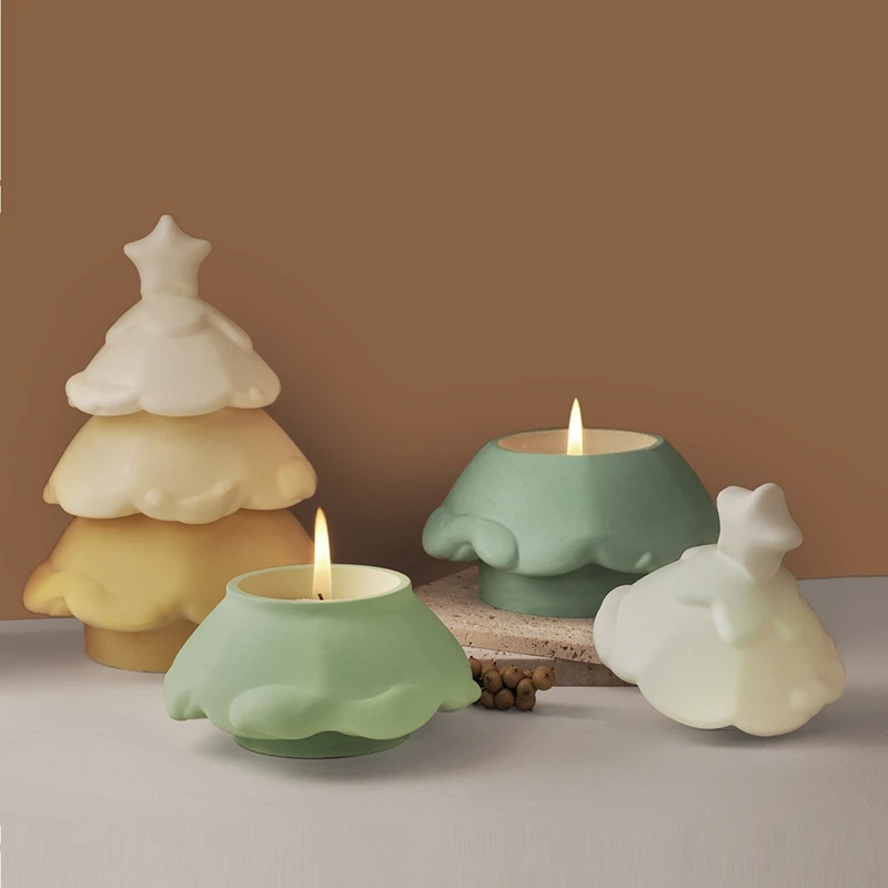 Mysterious Stacked Christmas Tree Silicone Mold For Candle Jar Manual Candle Container Mold Home Furnishing