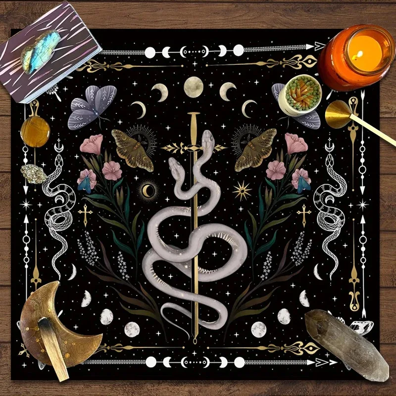 VIKAMA Boho Floral Pentagram Tarot Altar Cloth Nature Witchcraft Divination Mat for Tarot Reading Spiritual Ritual Decor