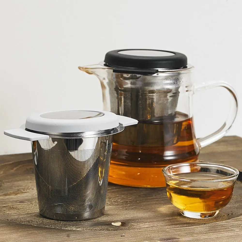 Tea Strainer Double Ear Cup Type Teapot Hanging Tea Filter with Lid Stainless Steel Fine Mesh Coffee Tea Infuser Tea Accessories