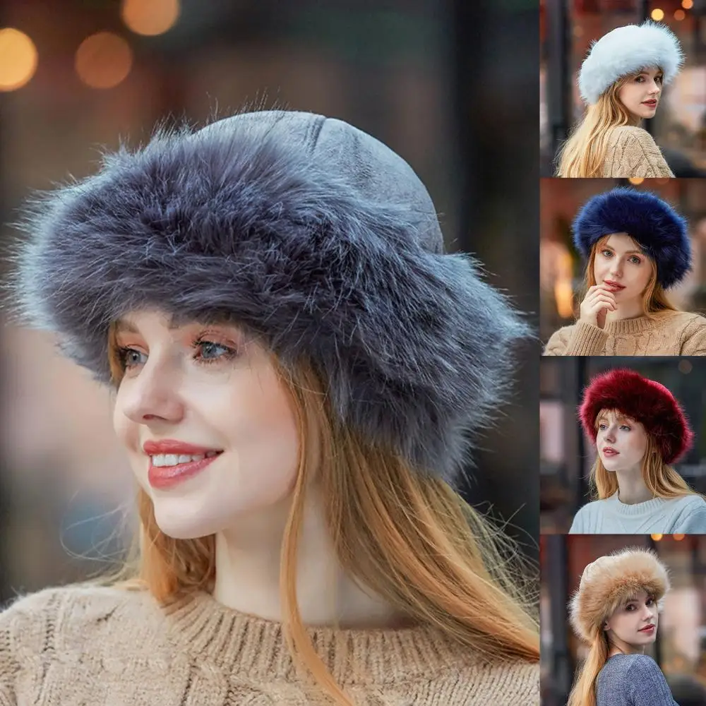 Women Warm Cap Beanie Thick Hat Mongolian Men Winter Faux Fur Suede Fluffy Snow Cap