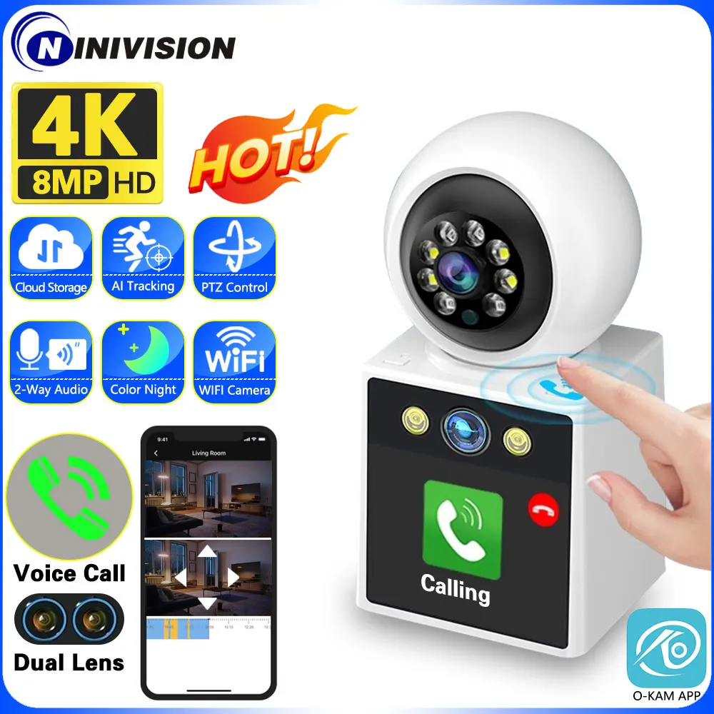 4K 8MP Dual Lens 2.4 Inch Wifi Video Call Camera Baby Monitor Audio Home Security Camera Smart Home Indoor O-Kam Wireless PTZ