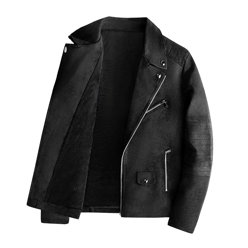 

New Men's Fce Lined Slim Fit Stand Collar Leather Jaet Winter Outerwear Motorcycle Riding Clothes Sli And Haome