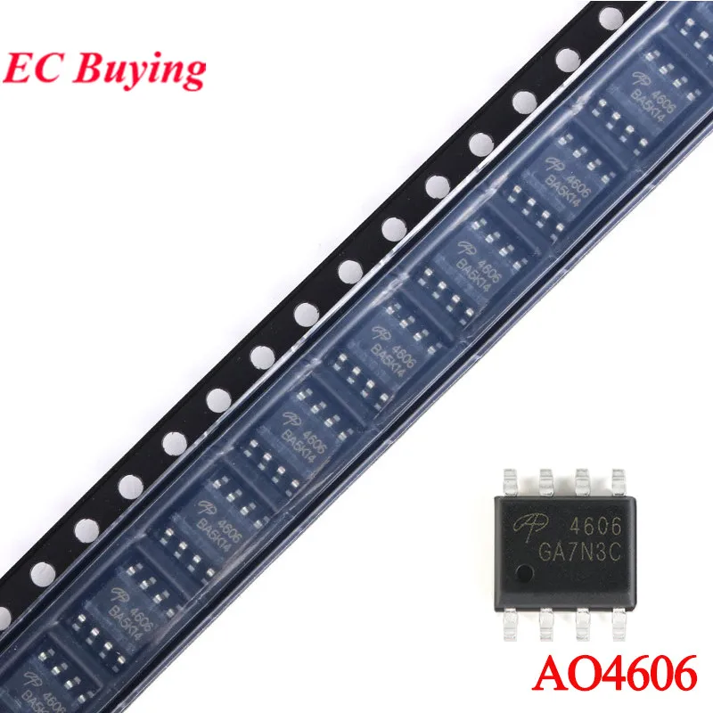 10Pcs/5pcs AO4606 4606 SOIC-8 N+P Dual Channel 30V -30V 6A -6.5A SMD SMT MOSFET Field-effect Transistor Tube IC Chip