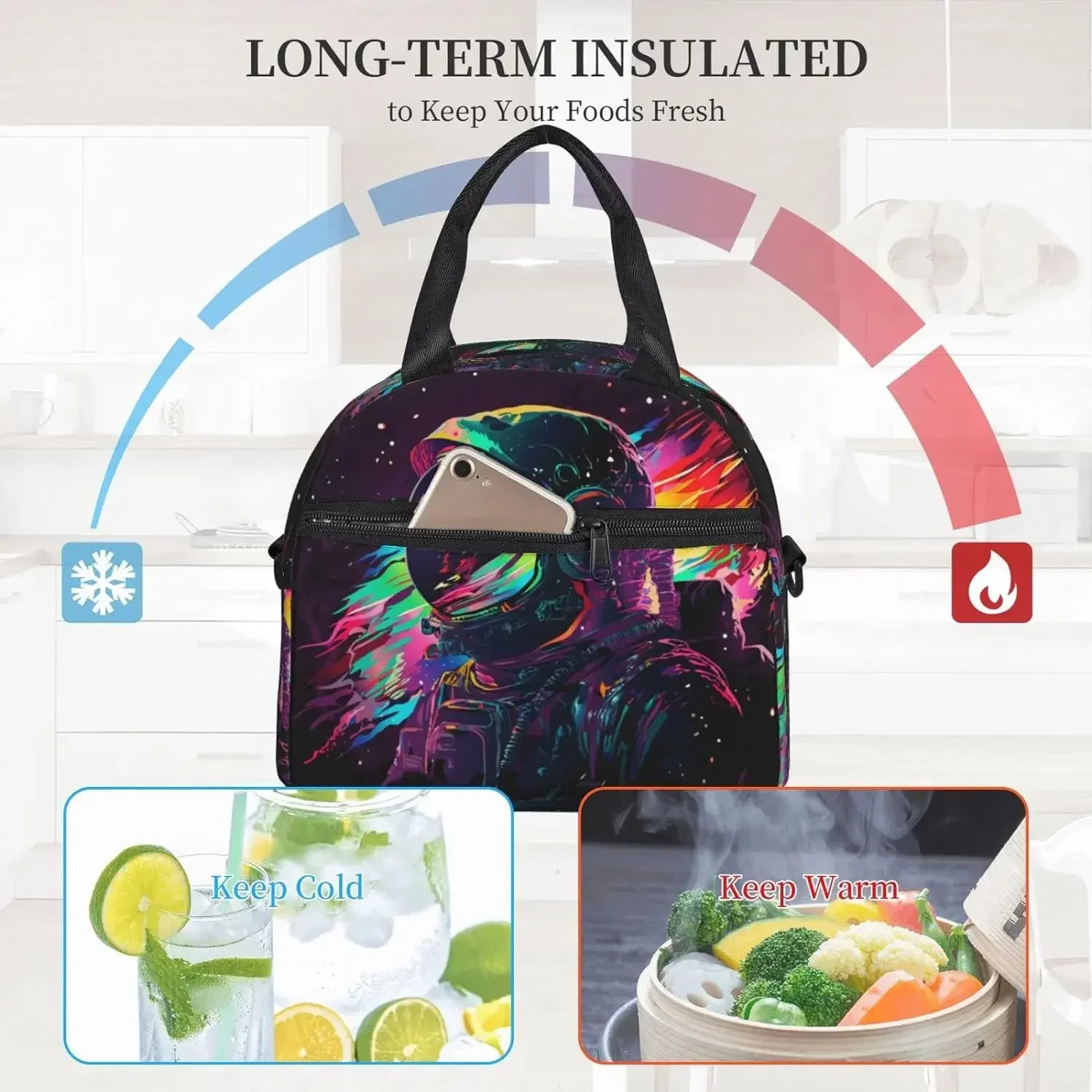 

Insulated Lunch Bag with Straps for Women and Men, Waterproof Tote Bag for Office and Travel