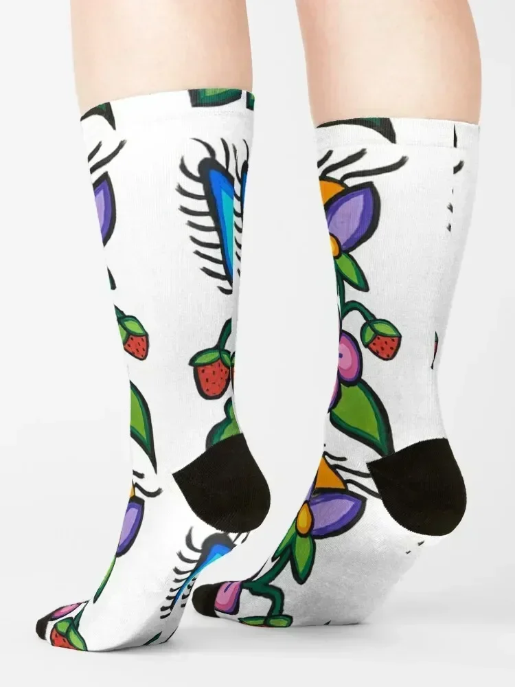 Strawberry Bloom on yellow Socks Men's retro Novelties Lots Socks For Girls Men's