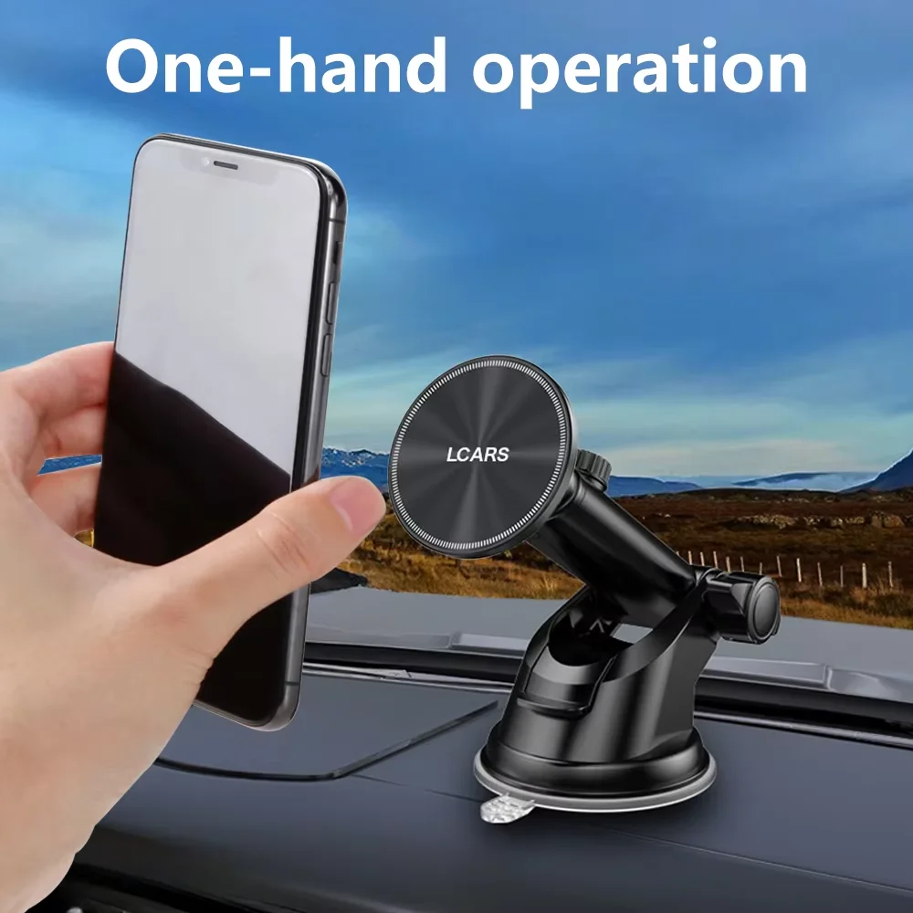 Lcars Adjustable Long-Arm Magnetic Phone Holder, Dual Mounting Structure with Suction Cup and Dashboard Attachment, Universal Car Navigation Support Accessory for Multiple Vehicle Models