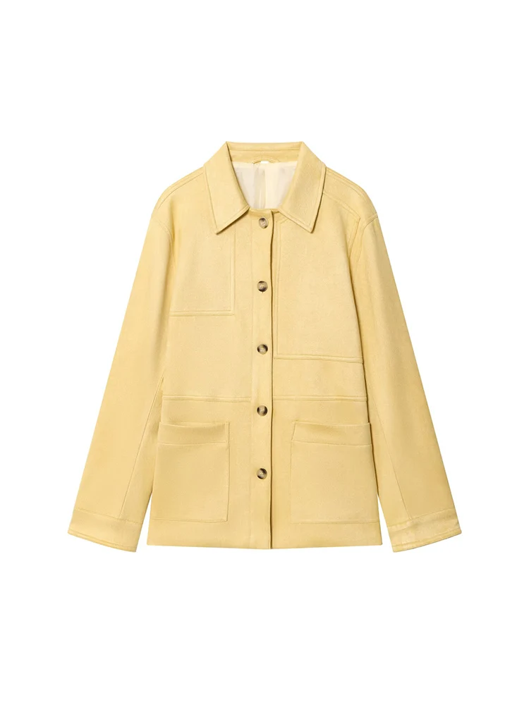 

European style new women's fashion versatile temperament solid color lapel pure suede leather jacket
