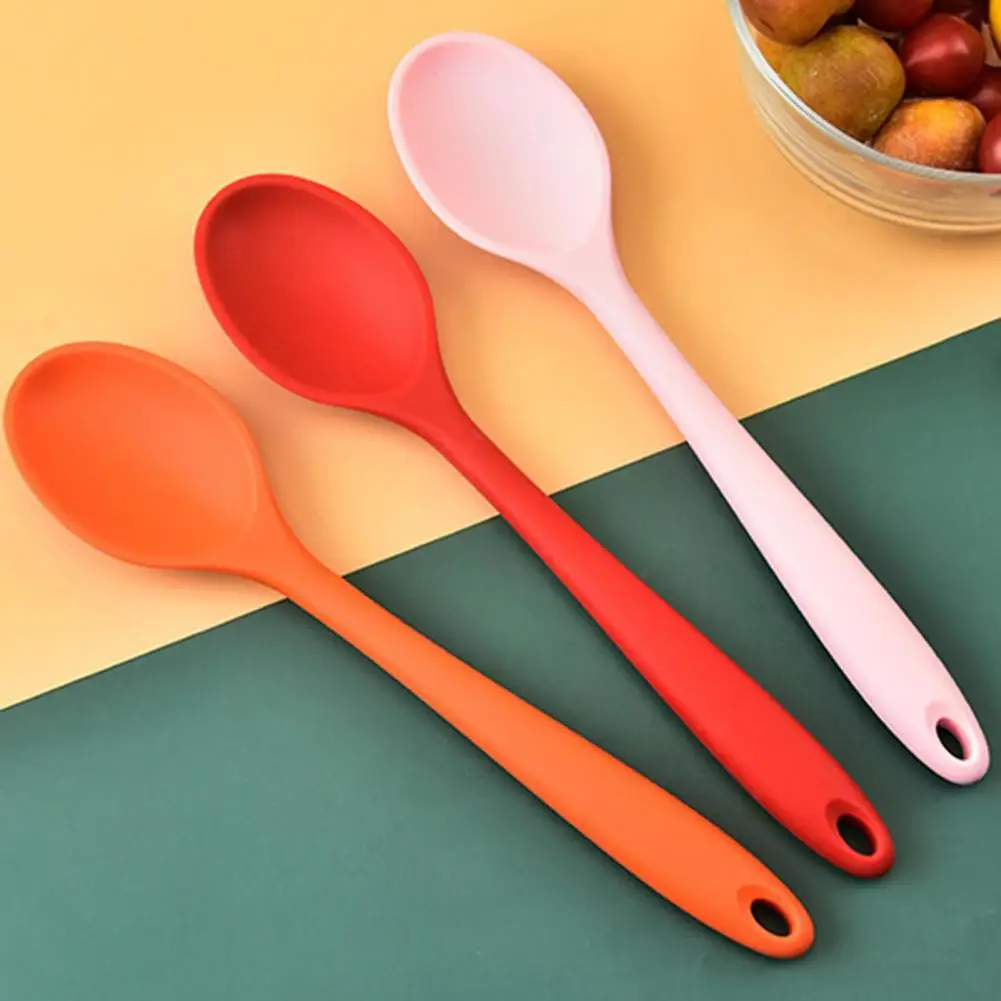 Silicone Spoon Solid Color Mixing Ladle Compact Food Grade  Great Cooking Kitchen Soup Spoons