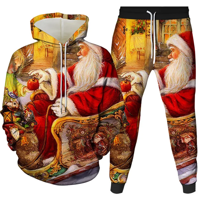 Christmas Santa Claus 3D Cartoon Print Tracksuit Set Man Woman Hoodies+Pants 2pcs Sets Fashion Sportwear kids Pullover Clothing