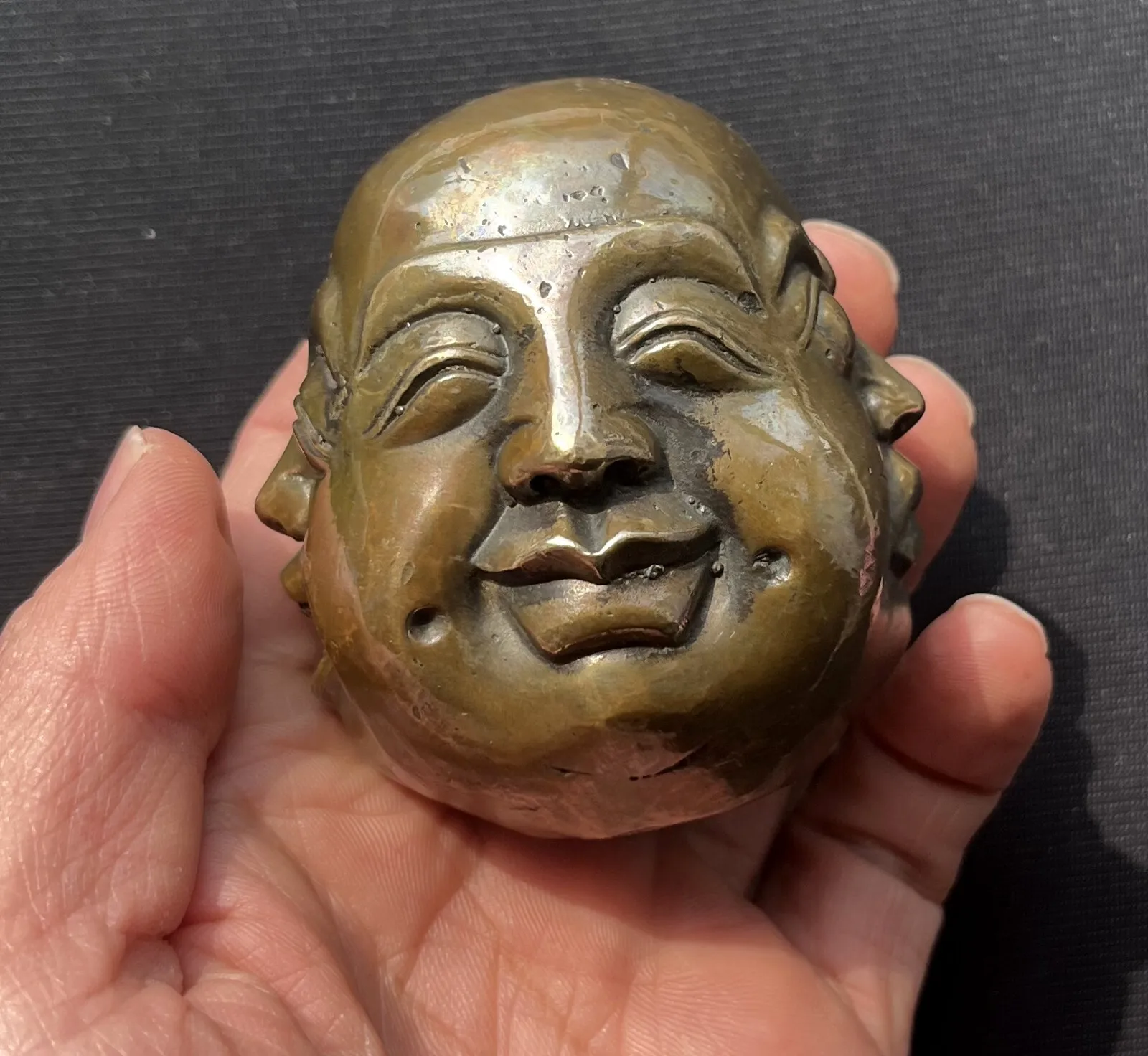Solid Brass 4 Faced Buddha Statue Pleasure Anger Sorrow Joy Zen Decor