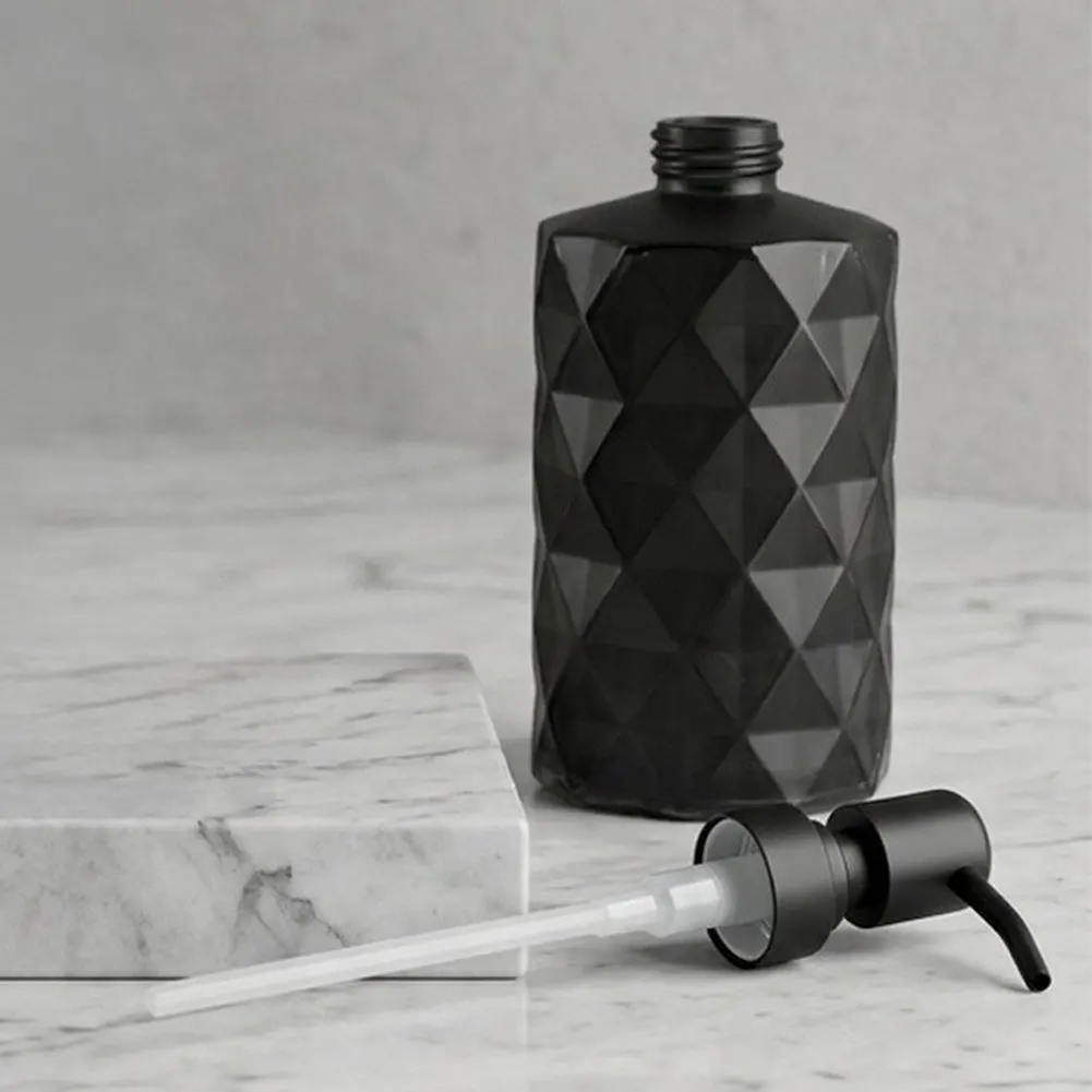 Stainless Steel Pump Black Glass Soap Dispenser Dark Rhombus Pattern Precise Dosing Mechanism 500ml Large Capacity