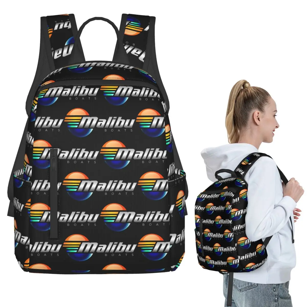 

Malibu Boats POCKET SIDE Backpack Student BookBag Kids School Bag Laptop Shoulder Bags Men Women