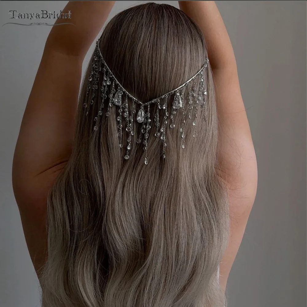 

Серебряные хрустальные бусины, свадебные головные уборы, очаровательная повязка для волос с кисточками, шикарная DH010
