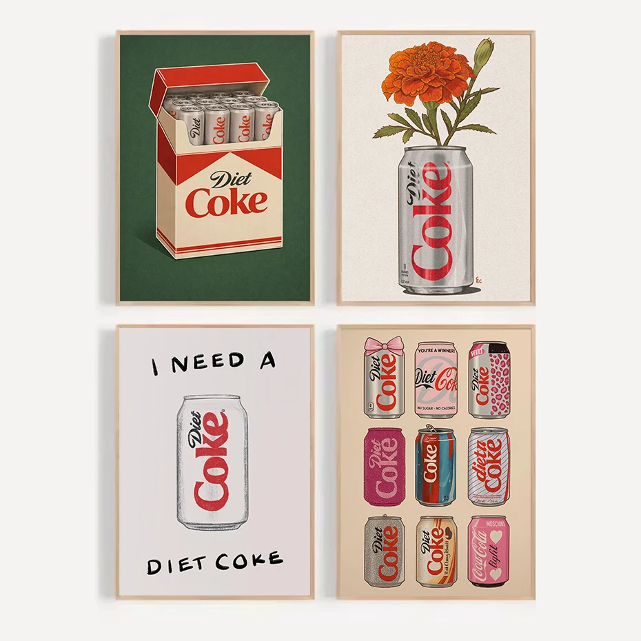Póster Estético con Frases Divertidas de Latas de Refresco Clásicas Retro, Pintura en Lienzo, Cuadros de Pared, Decoración para el Hogar y el Dormitorio