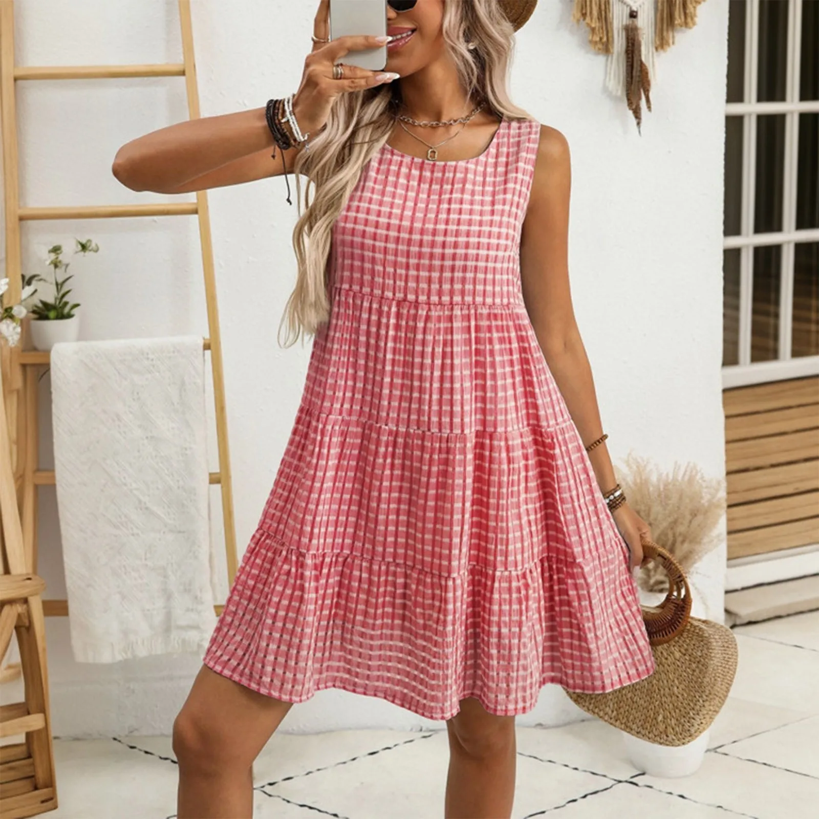 Kurzarm Boho Kleid Für Frauen Casual Lose Fit Sommer Sommerkleid Blumen Druck Kleid Mit Taschen Vestido Feminino Rosa Kleid