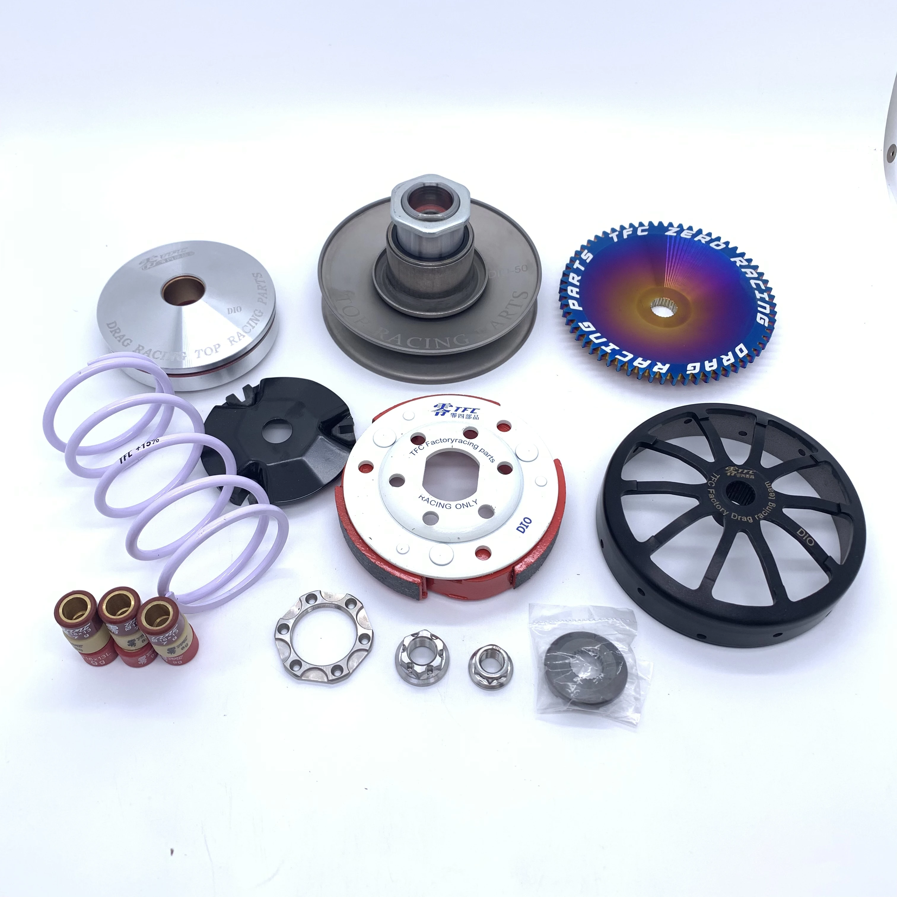 

TFC Modified Power Kit Set for DIO50CC Contains A Clutch Bowl A Public Open and Closed Disc A Plubrium Disc A Leaf Disc, A Pl