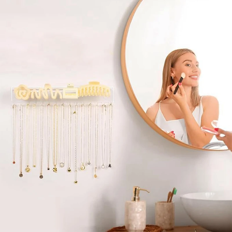 

Hanging Jewelry Organizer- Modern Acrylic Necklace Holder with 15 Hooks - Space-Saving Wall Jewelry Display 3 Pack-ABRM