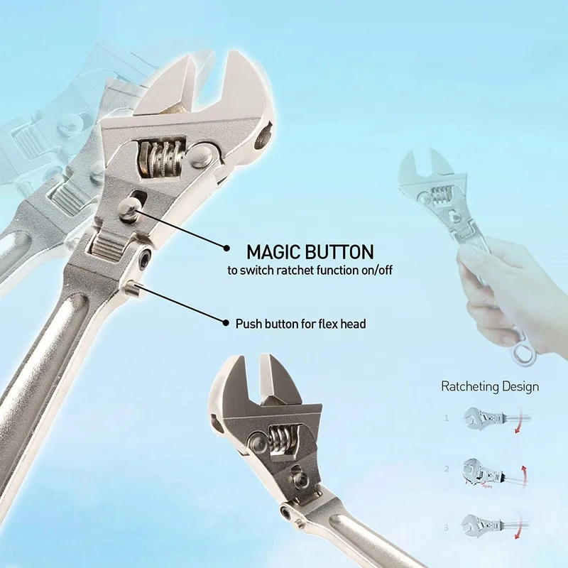 8/10 Inch Multi Functional Adjustable Spanner Folding Shaking Head Ratchet Water Electricity Bathroom Air Conditioner Installati