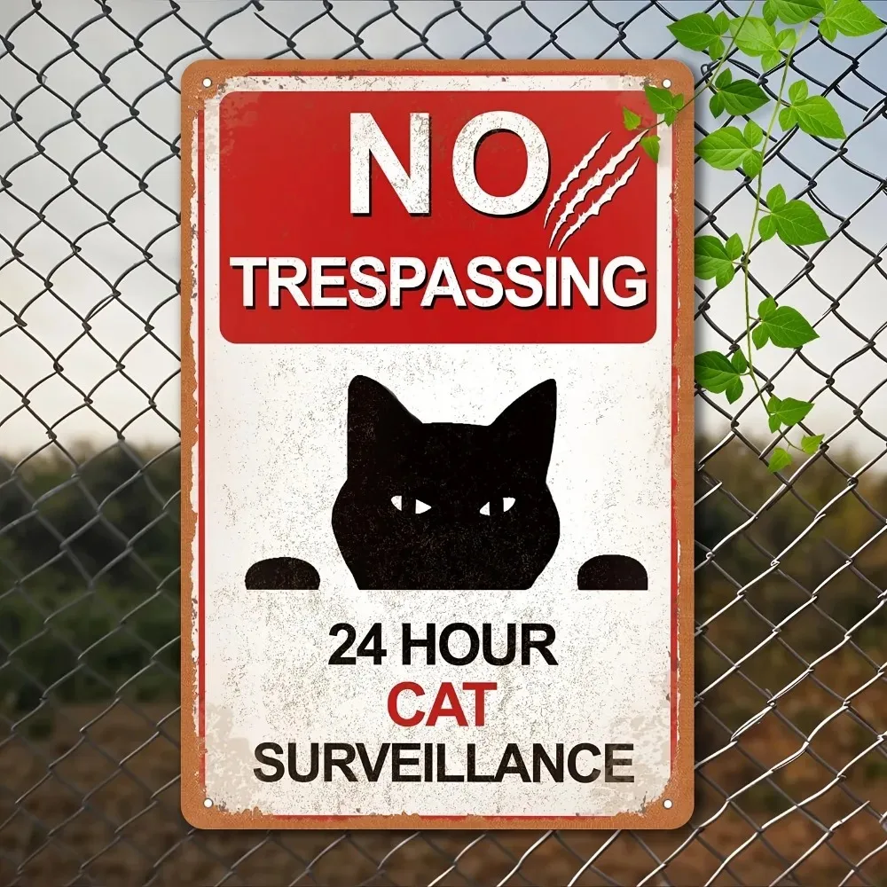 Funny Beware of Cat Metal Sign - 2D Flat Wall Decor for Home Office, Unframed 20x30cm Gift