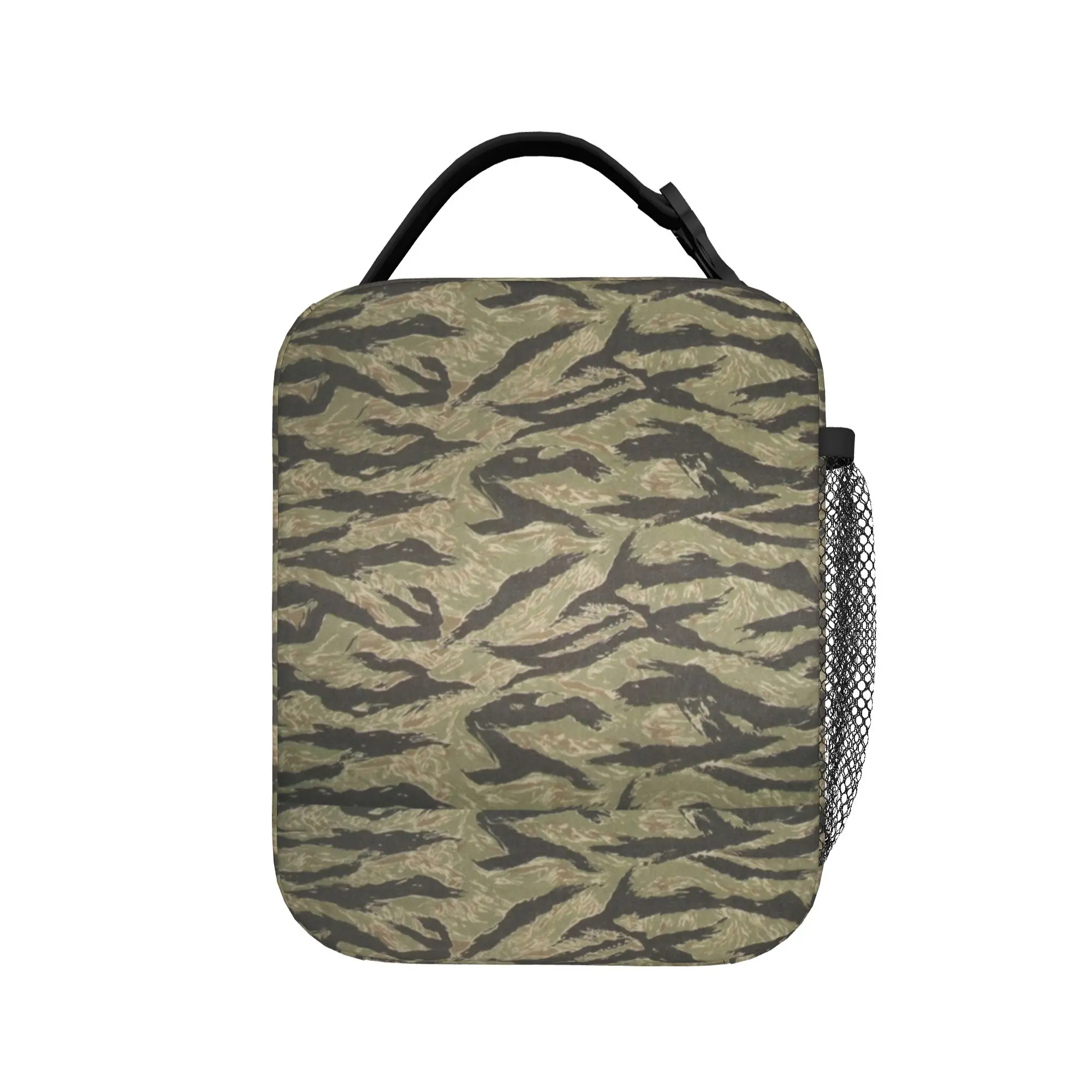 Tiger Stripe Camouflage Lunch Bag Retro Lunch Box Picnic Portable Zipper Thermal Tote Handbags For Child Oxford Print Cooler Bag