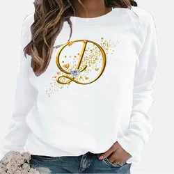 New Women's Hoodie European  Abstract gold Letter Printed Crew-neck Hoodie Sweatshirt  Streetwear Women Aesthetic  NO.D 1