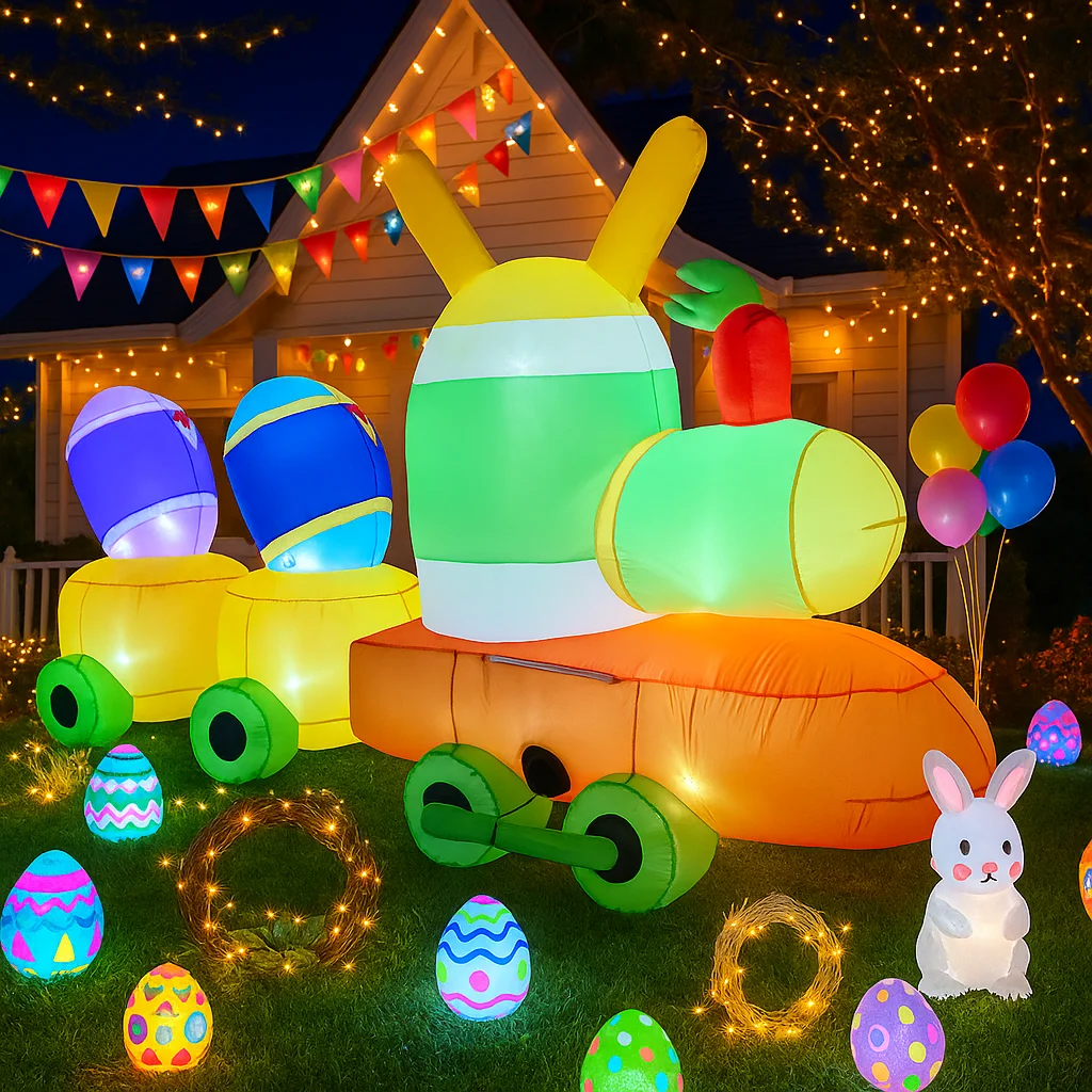 9.2FT Easter Train Inflatable Decor Bunny Basket Colorful Eggs Airblown Party Festive Holiday Yard Ornament Easter Inflatable