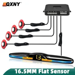 QXNY 4 Parking Sensors Kit  Flat 16.5mm Parktronic Reversing Backup Radar Recoil Auto Detector  Assistance Buzzer Automobile