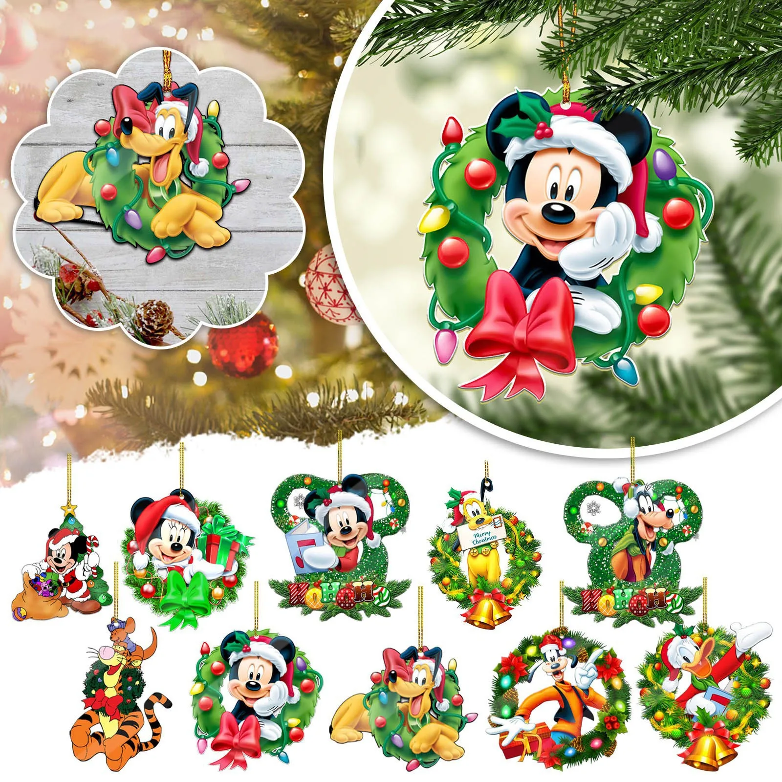 Disney Cartoon Mickey Mouse Minnie Kerstboom Opknoping Acryl Vliegtuig Kerstversiering Kerst Ornament