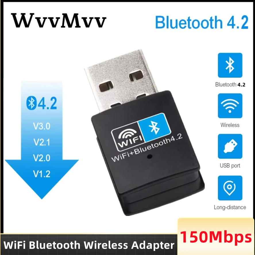 150Mbps WiFi Bluetooth Wireless Adapter USB Adapter 2.4G Bluetooth V4.2 Dongle Network Card RTL8723BU for Desktop Laptop PC