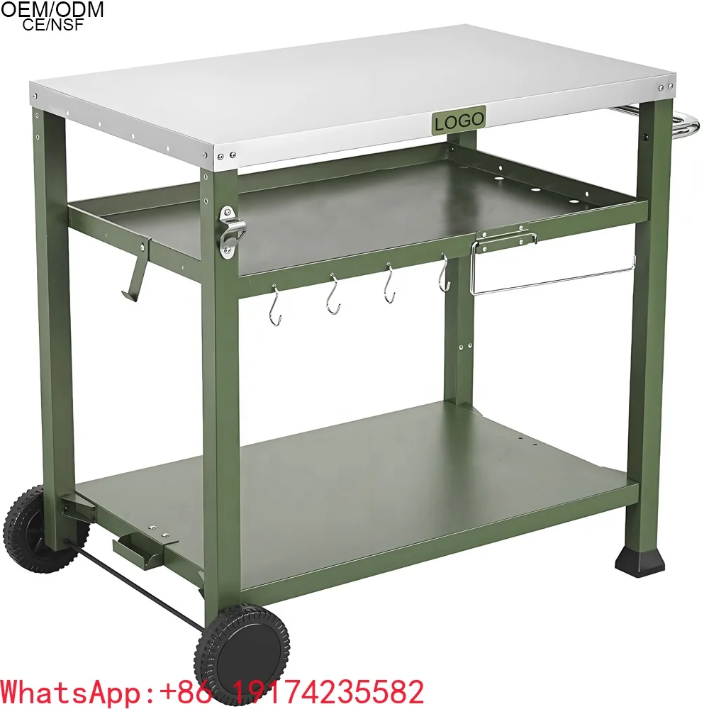 Durable Stainless Steel Mobile Multifunctional Outdoor Barbecue Preparation Table Backyard Barbecue Cart Table