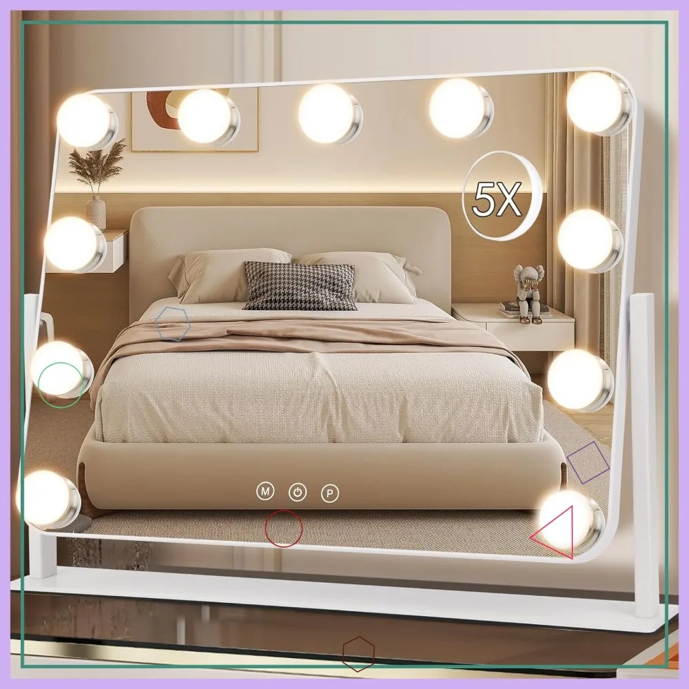 

360° LED Vanity Mirror with 5X Magnification, 3 Lighting Modes, Adjustable Brightness for Makeup Application