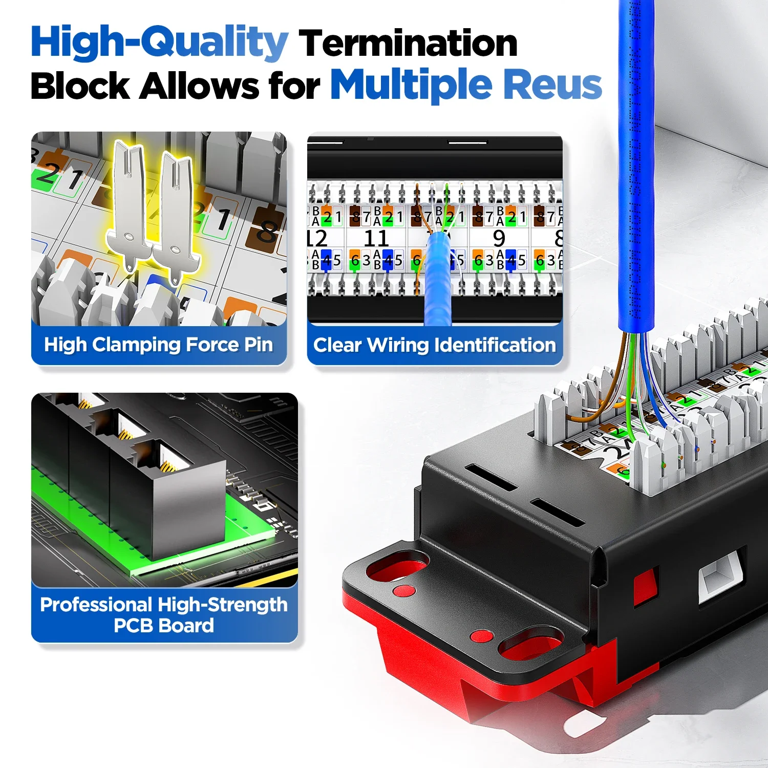 Патч-панель AMPCOM CAT6, 24 порта, Промышленная серия 50U позолоченная, 1 Гбит/с, стойка EDF с отверстием, прошедший испытание Fluke