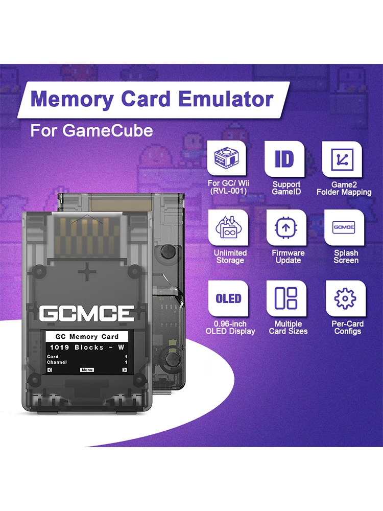 Bitfunx Game Saves Speicherkarte GCMCE FlipperMCE mit OLED-Display für Nintendo GameCube Wii RVL001 Spielekonsole
