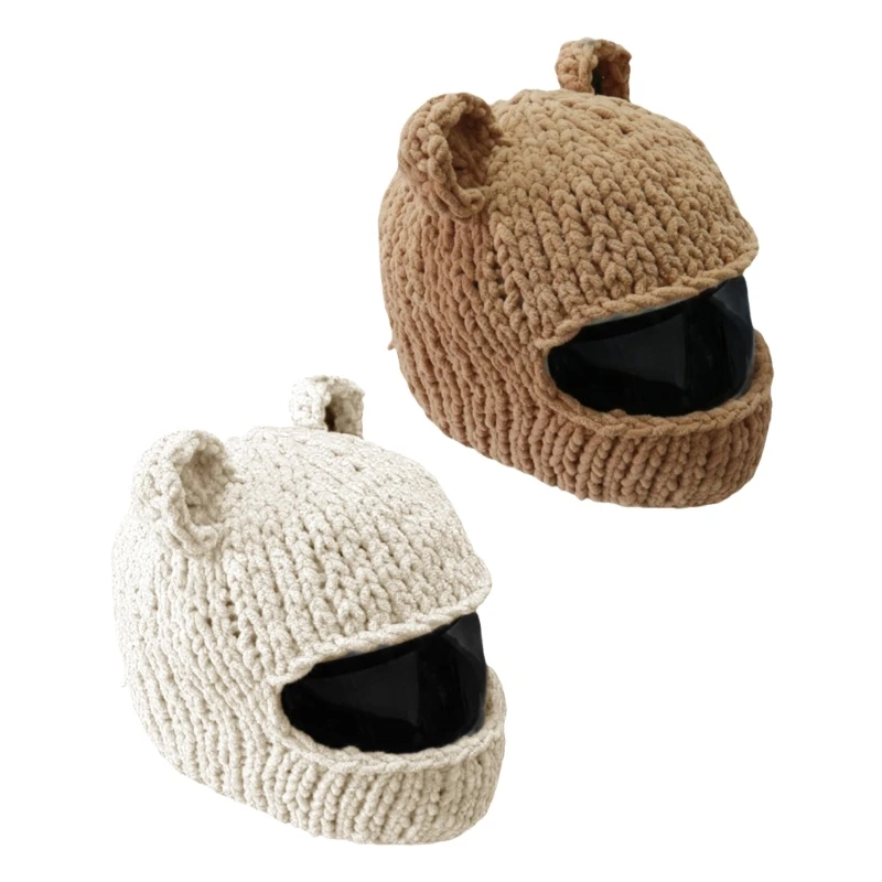 50LE Bear Theme Helmet Cover For Biking Windproof Knit Cap Helmet Protector for Dirt Dust Proof Motorcycling Winter Accessory