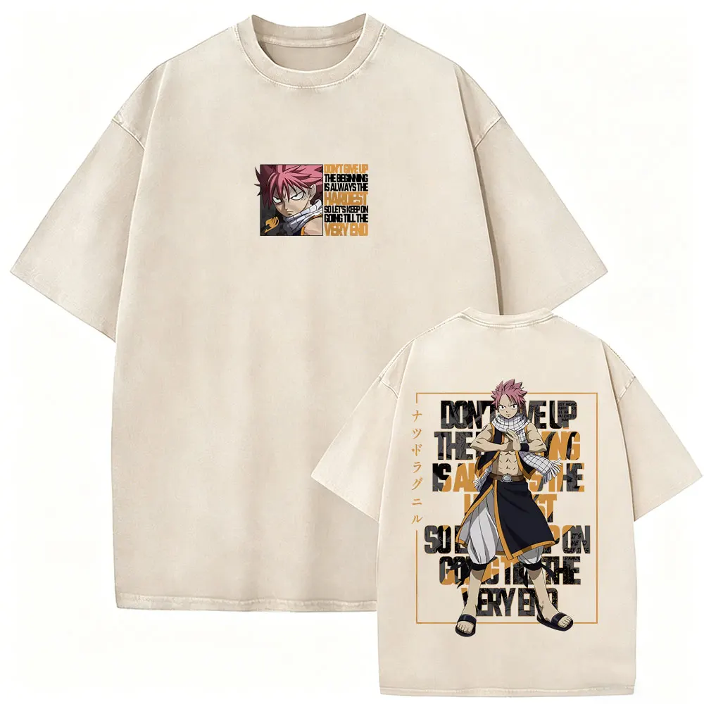 Washed Vintage Anime Anime Fairy Tail Logo Graphic T-shirt Manga T Shirts Male Casual Retro Cotton