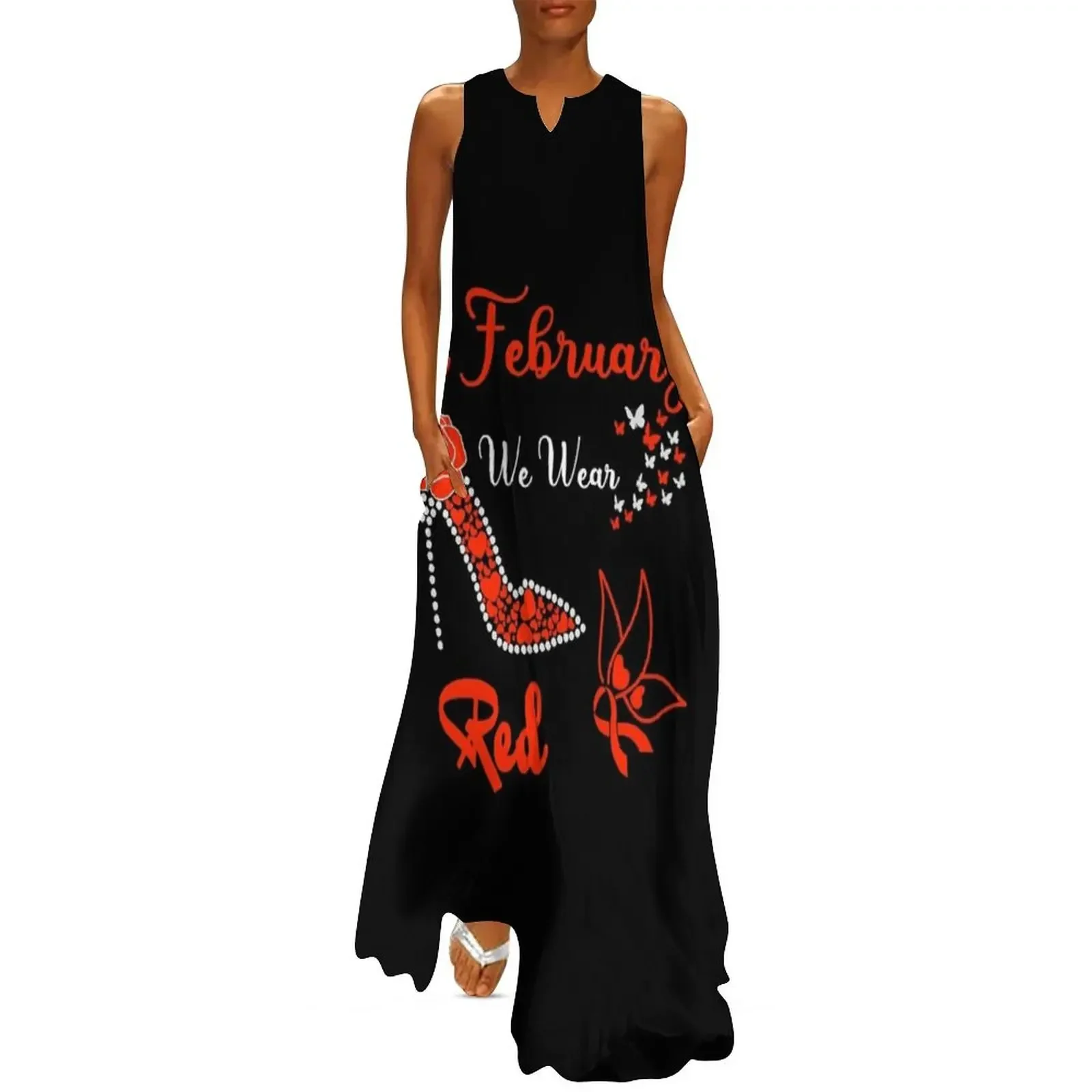 

In February We Wear Red For Heart Disease Awareness Long Dress women's clothing trend 2025 dress summer Dress
