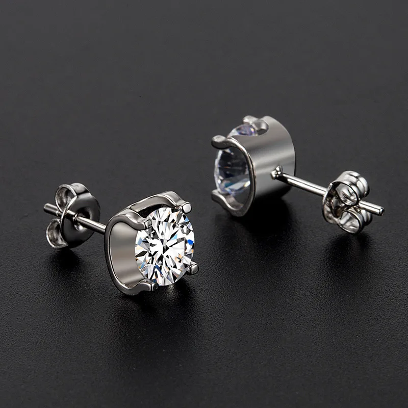 

S925 Silver Needle Zircon Bull Head Stud Earrings, Simulated Diamond Single Stone Fashion Earrings for Women