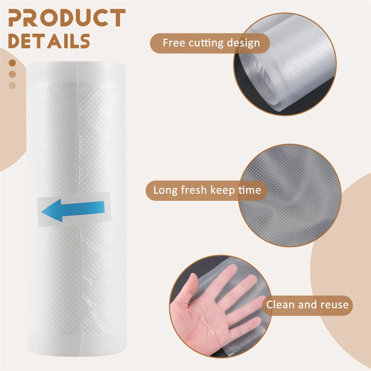 Kitchen Storage Bag Textured Sealer Sous Vide Saver Roll Vacuum Bags Kitchen Storage Food - 15x500cm