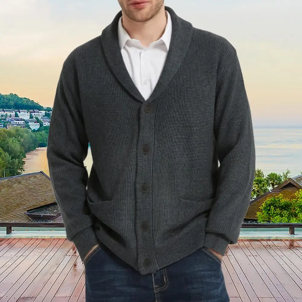 Men's Wool Blend Coat Shawl Collar Sweater Cardigan with Pockets Soft Warm Knitwear Winter Jacket for Work Parties And Sports