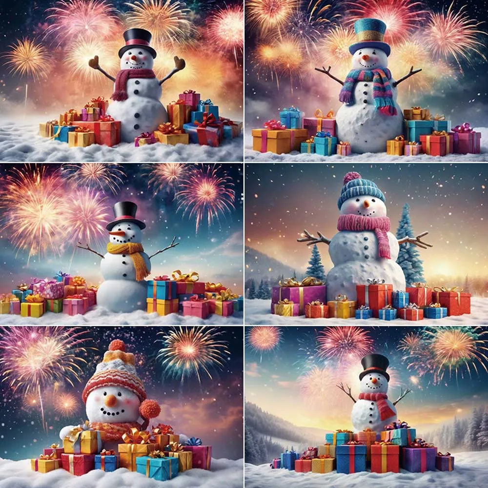 

MOON.QG Christmas Fireworks Photography Background Xmas Tree New Yewr Snowman Photozone Backdrop Children Studio Photocall Props